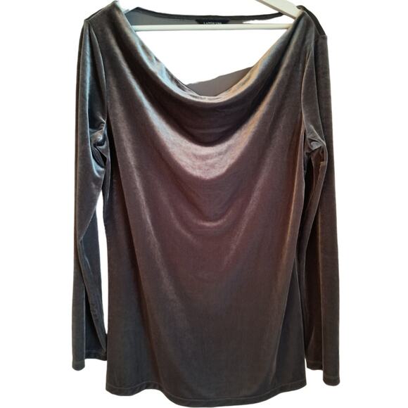 Lands' End Crushed Velvet Top Women's Sz M  Gray Draped neck Long Sleeve Popover - Picture 5 of 11